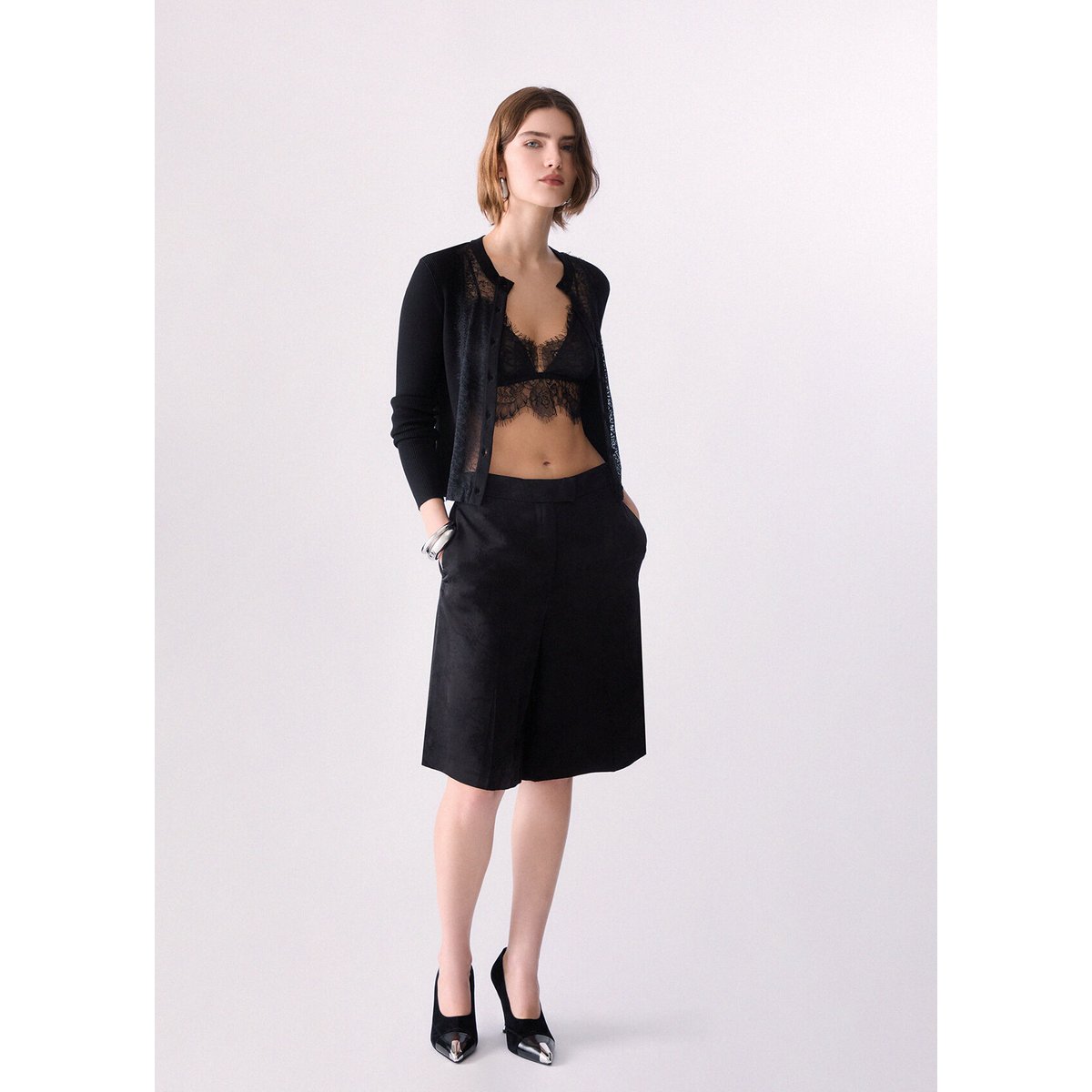 Cardigan avec insert en dentelle noir, LIU JO