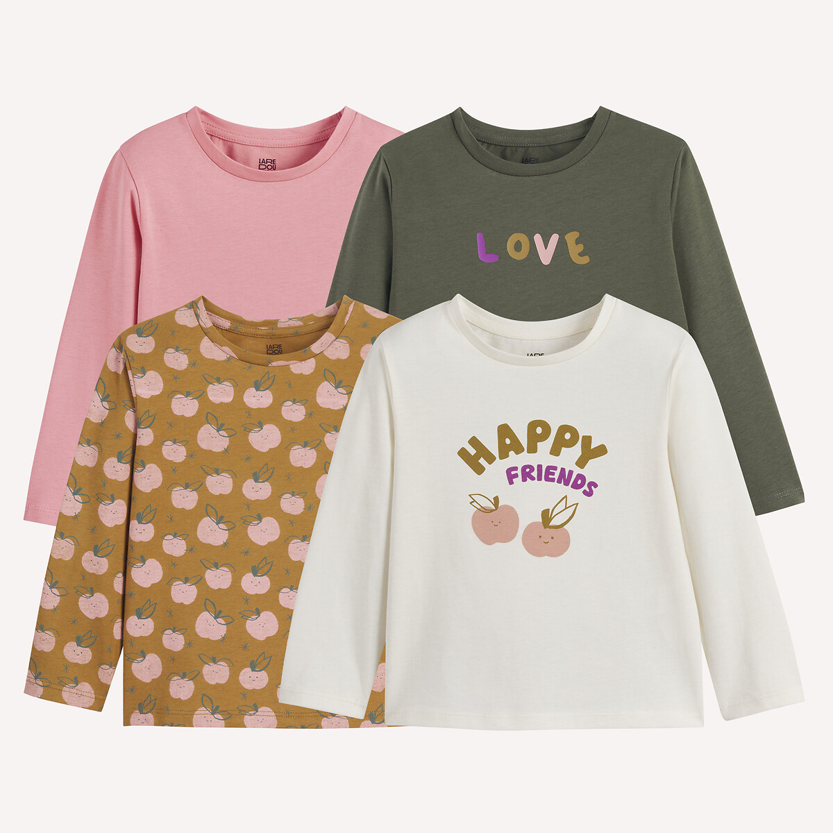 Pack of 4 Long Sleeve T-Shirts mustard+pink+ecru+green, LA REDOUTE COLLECTIONS