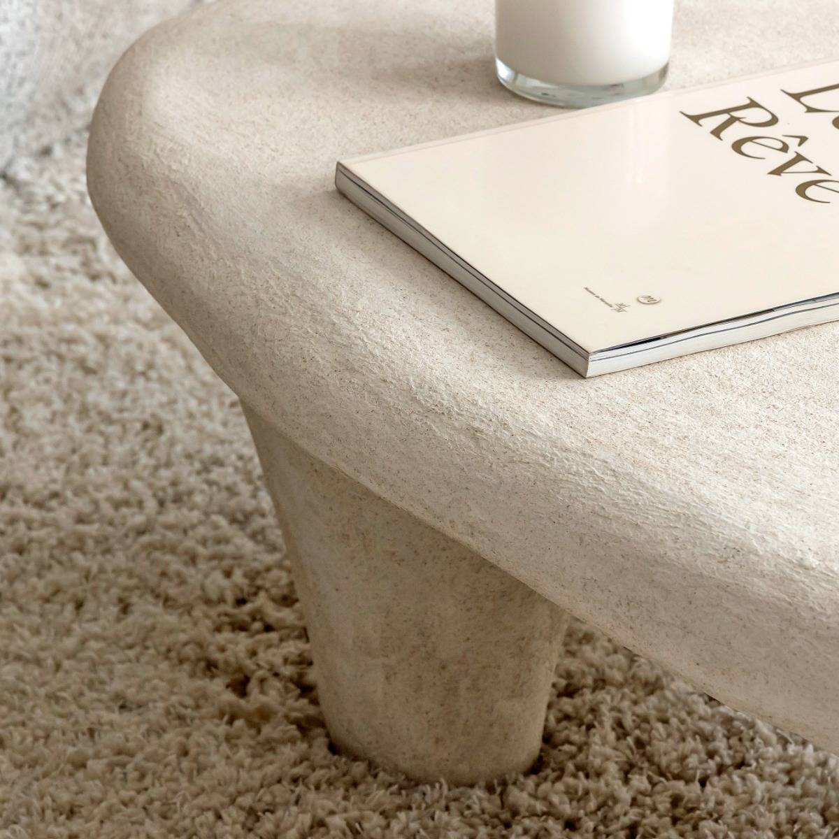 Table basse en bois effet béton ovale DANAÉ blanc, MADE IN MEUBLES
