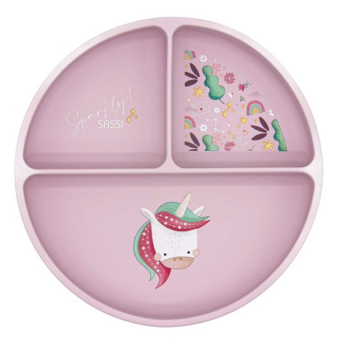 Assiette compartimentée en silicone avec ventouse ANIMAUX ANIMAUX rose, SASSI