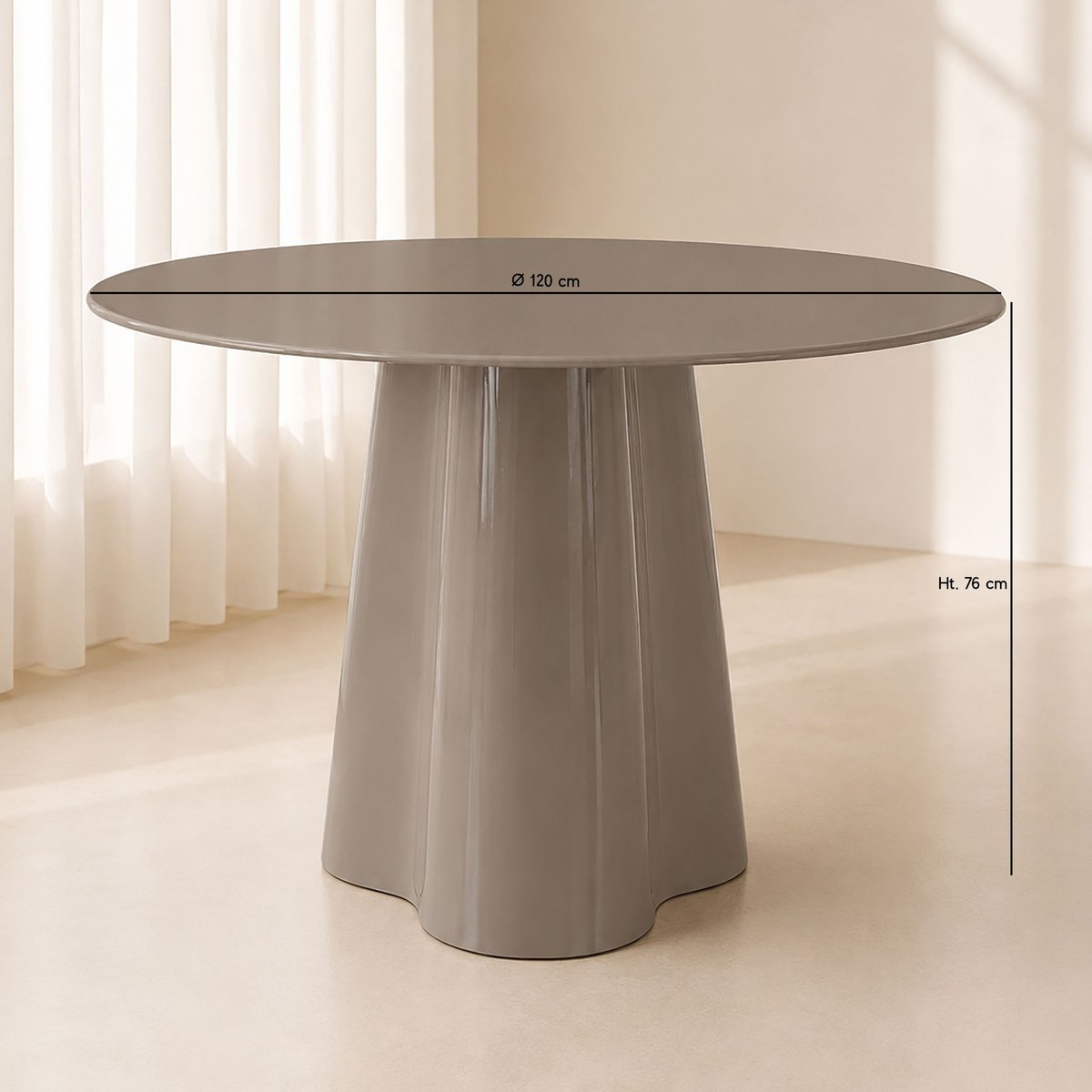 Table ronde 120cm avec plateau en verre, IRIS couleur unique, NOW'S HOME