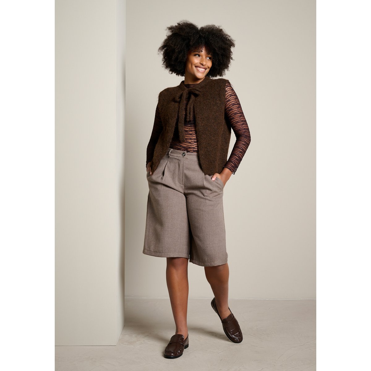 Cardigan sans manches à nouer taupe, LOLALIZA