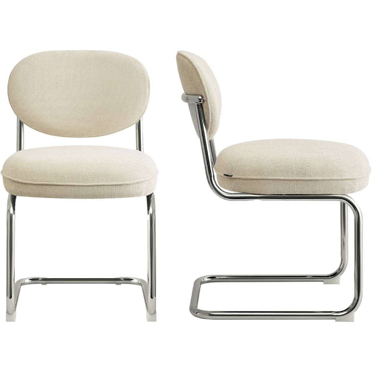 Lot de 2 chaises de salle à manger chromées en tissu chenille - LOU beige, HOMIFAB