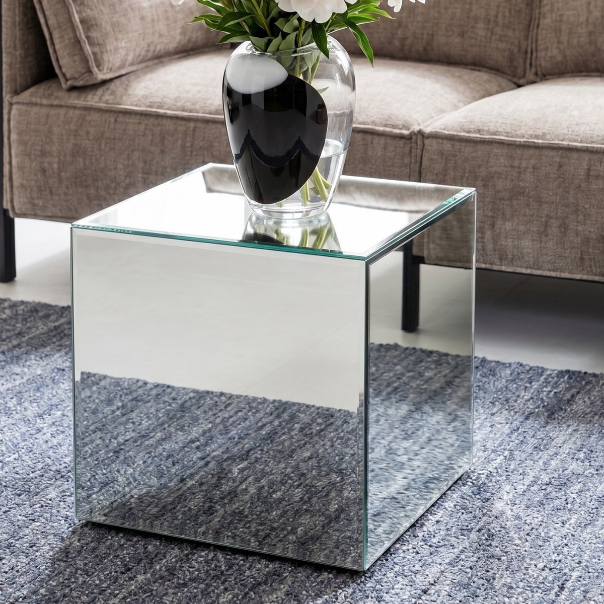 Table d'appoint carrée en verre miroir, LUXURY argent, KARE DESIGN