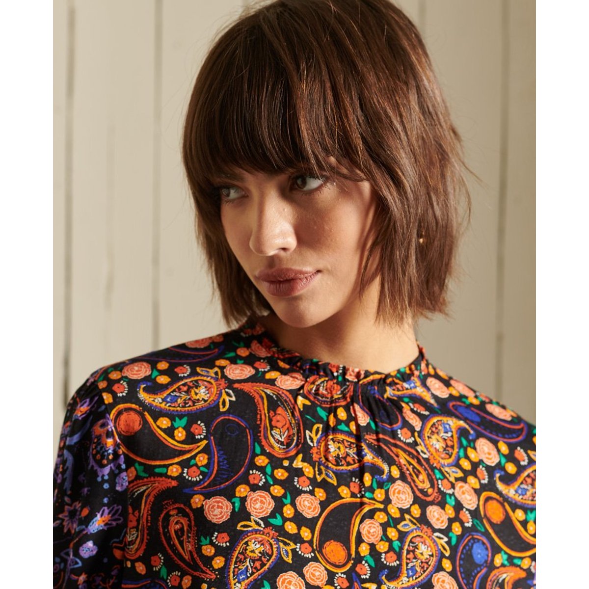 Haut tissé à manches longues imprimé cachemire multicolore, SUPERDRY