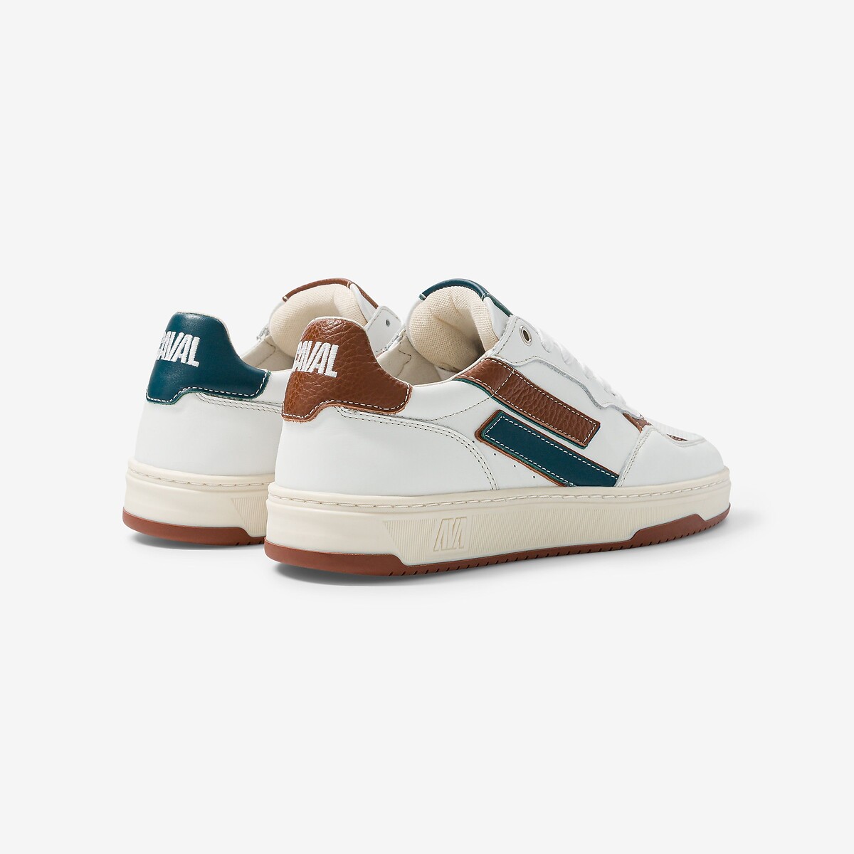 Baskets en cuir Flow blanc/vert/camel, CAVAL