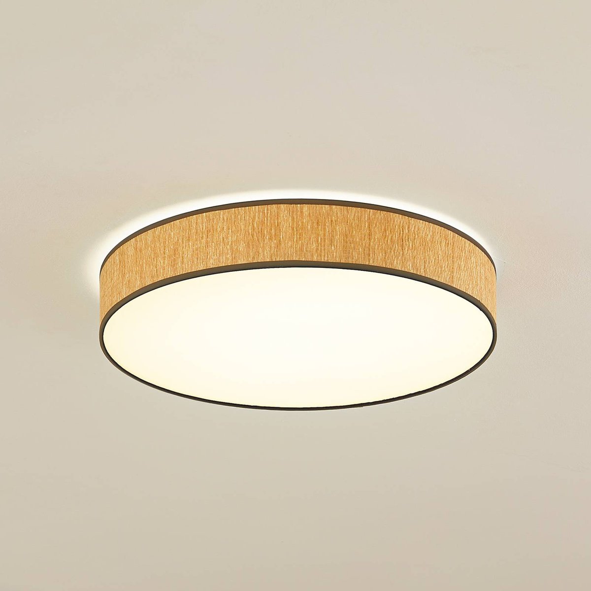 Plafonnier en bois moderneLED, Jutis bois clair, blanc, LINDBY