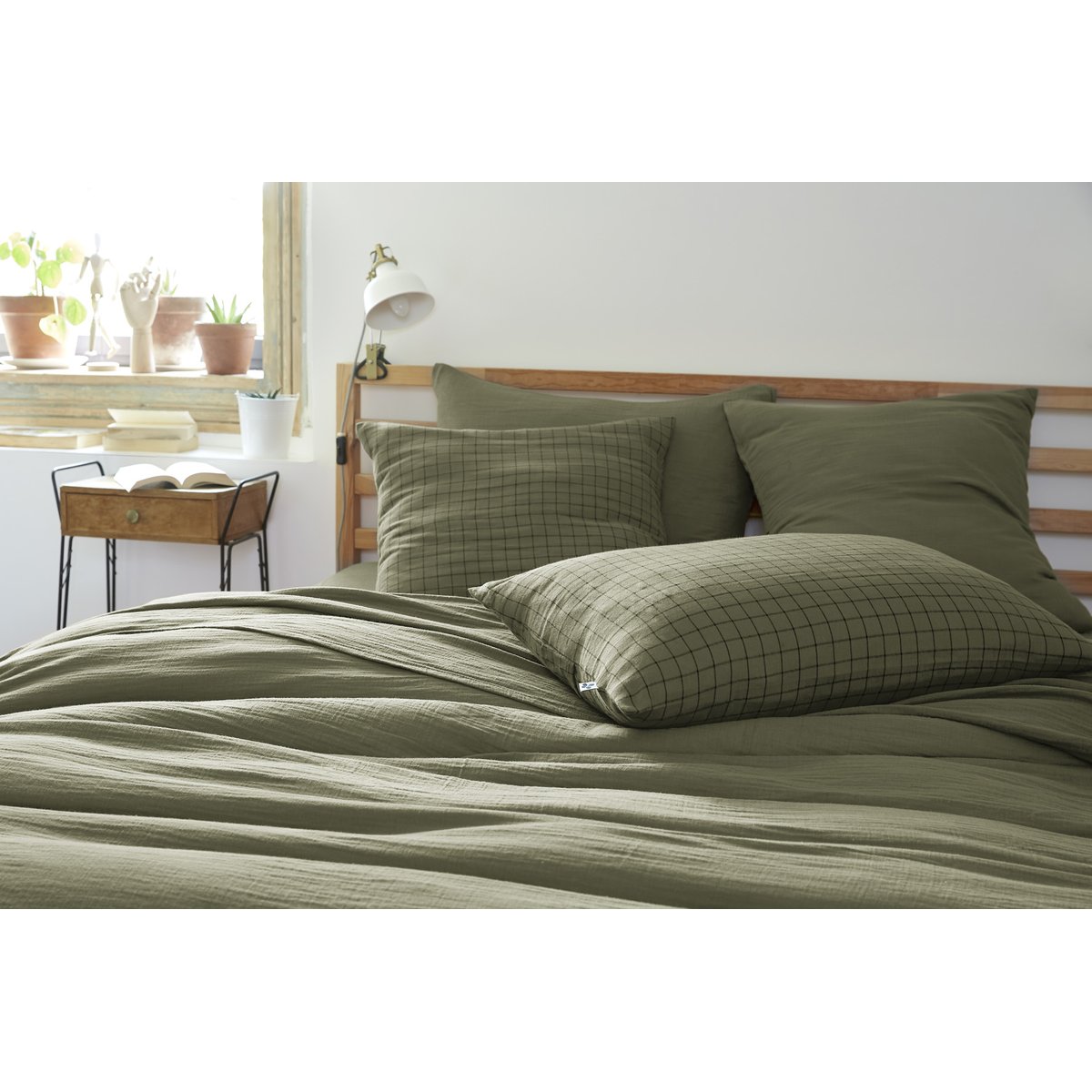 Taie d'oreiller double gaze de coton Gaia Mixe vert, EDEN