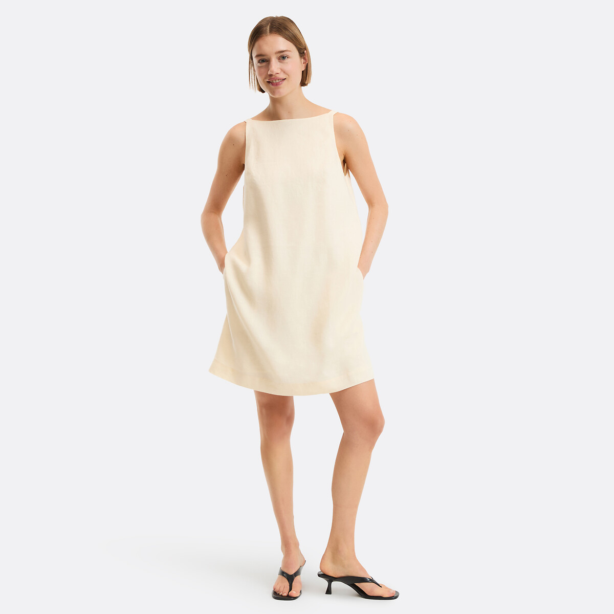 Robe droite en lin, courte, sans manches jaune, LA REDOUTE COLLECTIONS
