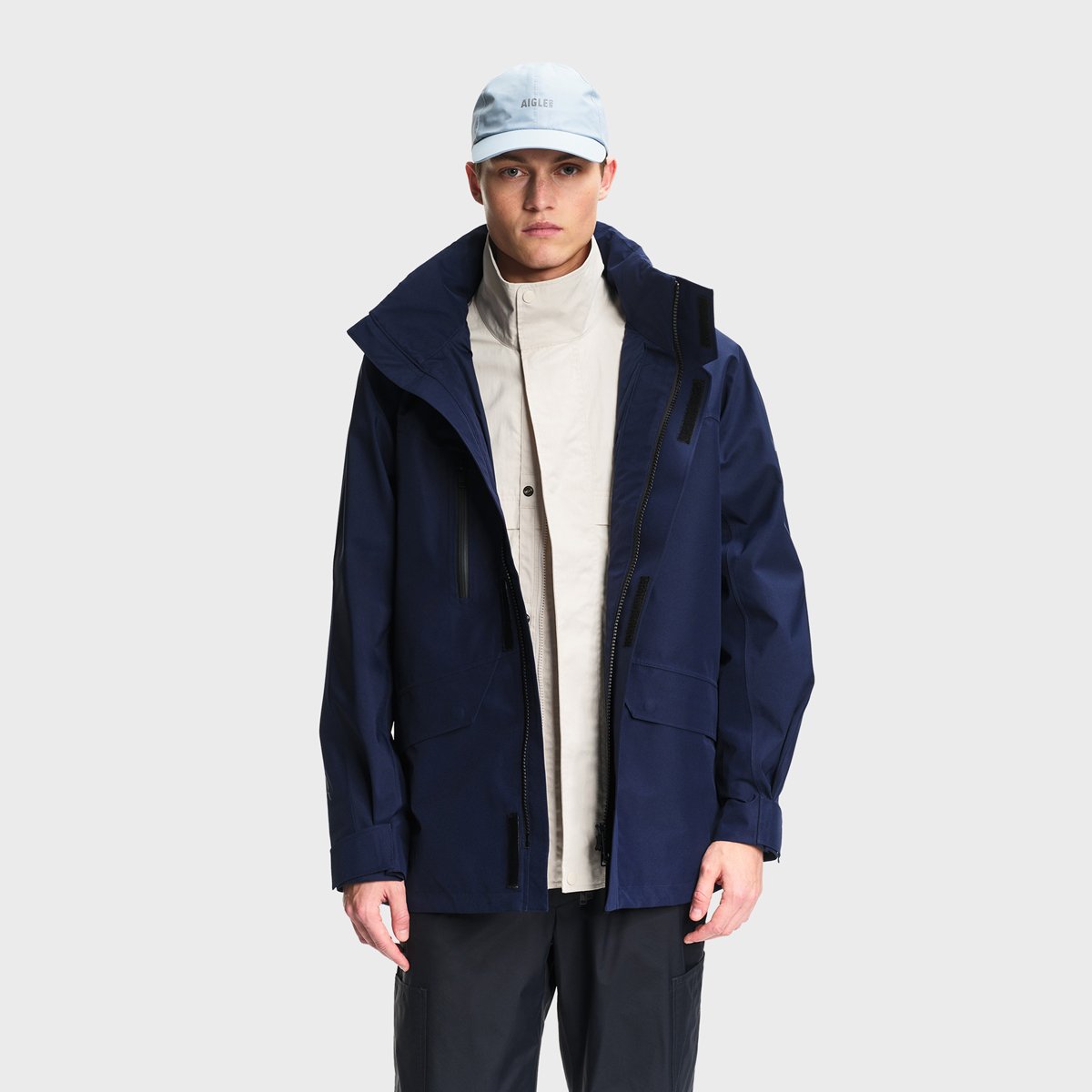 Parka imperméable à capuche amovible GORE-TEX bleu marine, AIGLE