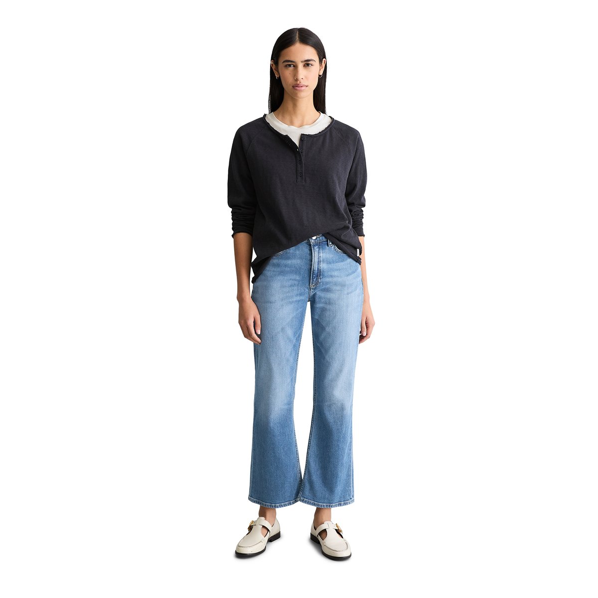 T-shirt long régulier en coton organique bleu foncé, MARC O’POLO DENIM