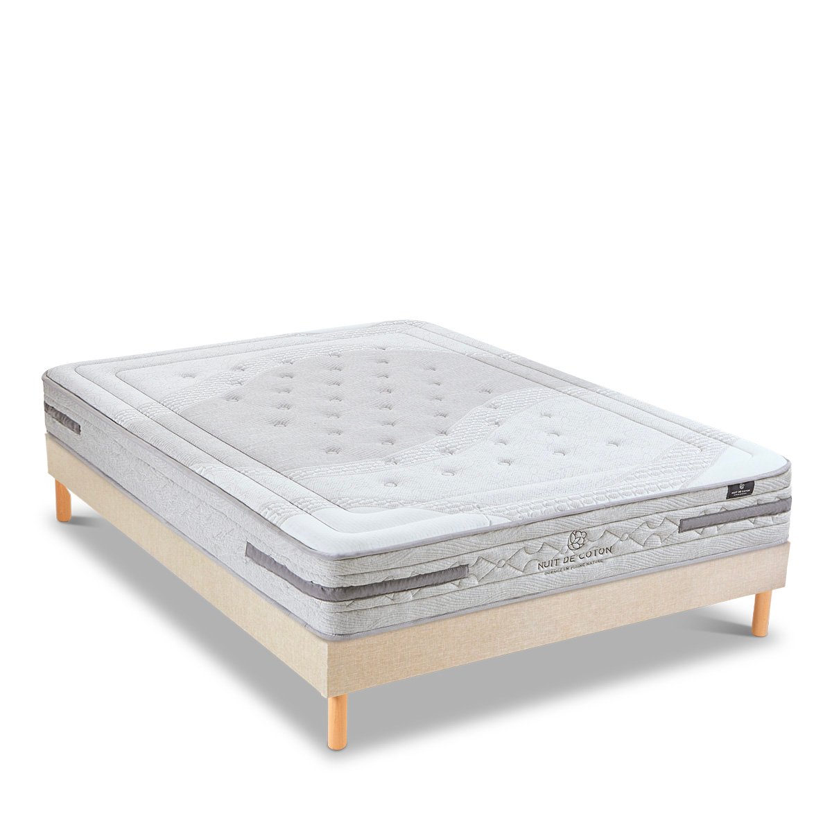Ensemble Sérénade 180x200 cm Matelas Ressorts ensachés + Sommier Bois beige, BELLECOUR