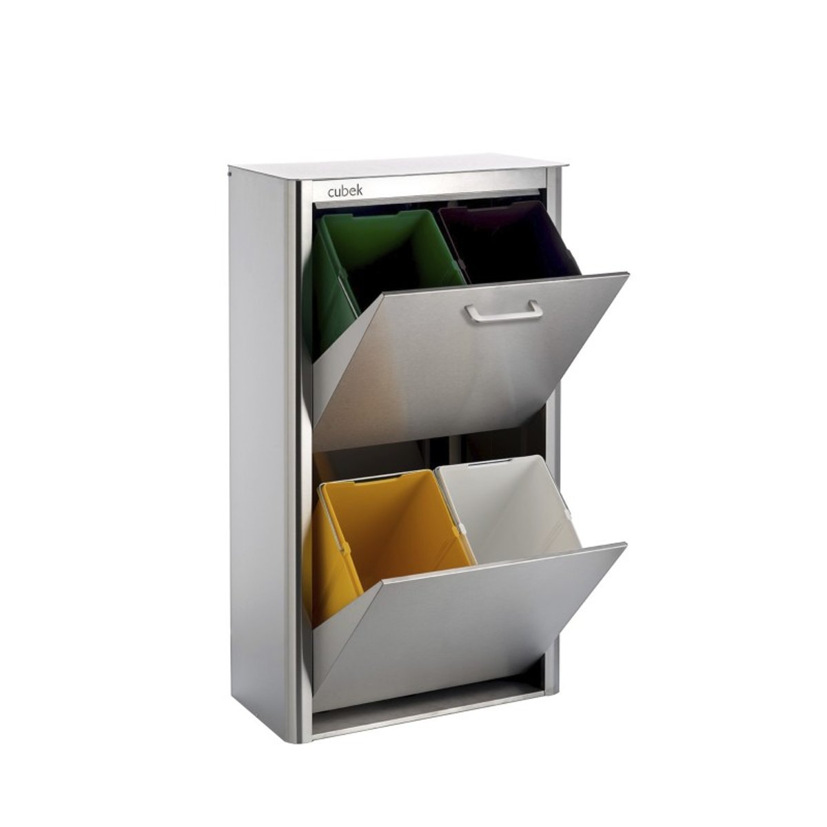 Poubelle de tri sélectif CUBEK en Acier Inoxydable. 4 compartiments de 20 litres argent, DON HIERRO