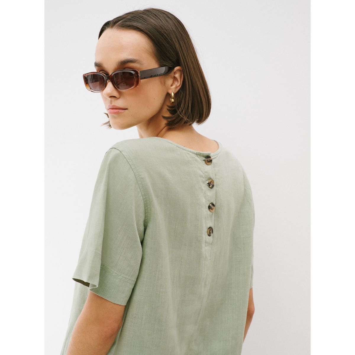 T-shirt carré avec lin, lot de 2 imprimé à pois vert sauge et jaune, NEXT