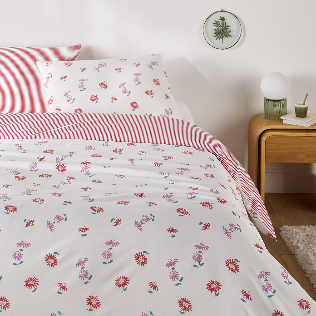 Danya 30% Recycled Cotton Duvet Cover Set with Rectangular Pillowcase floral print/striped, LA REDOUTE INTERIEURS