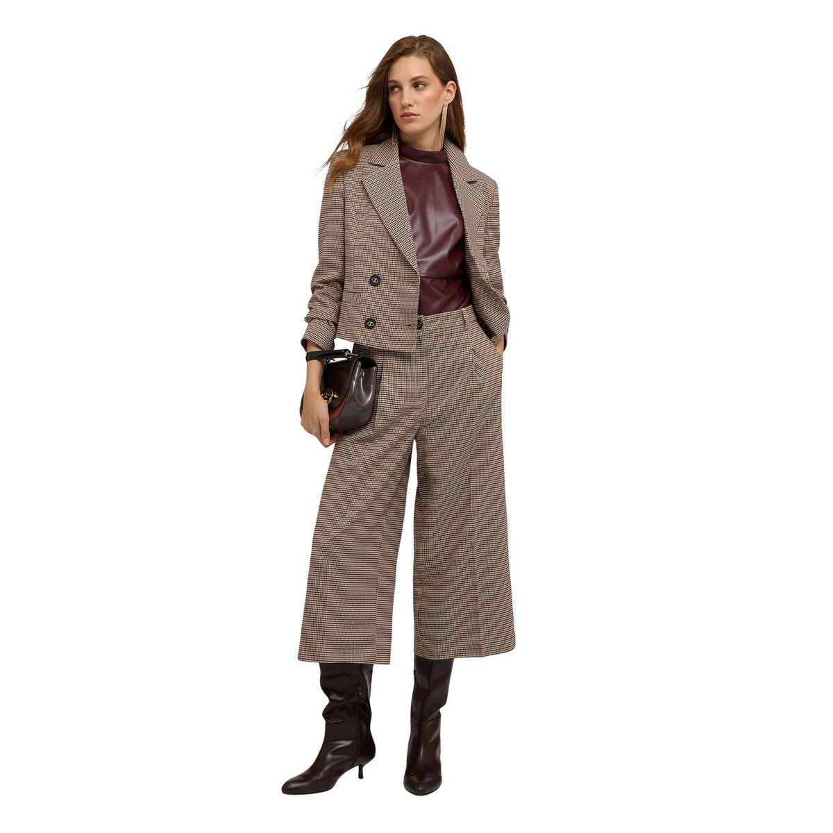 Pantalon court à motif à carreaux beige, MOTIVI