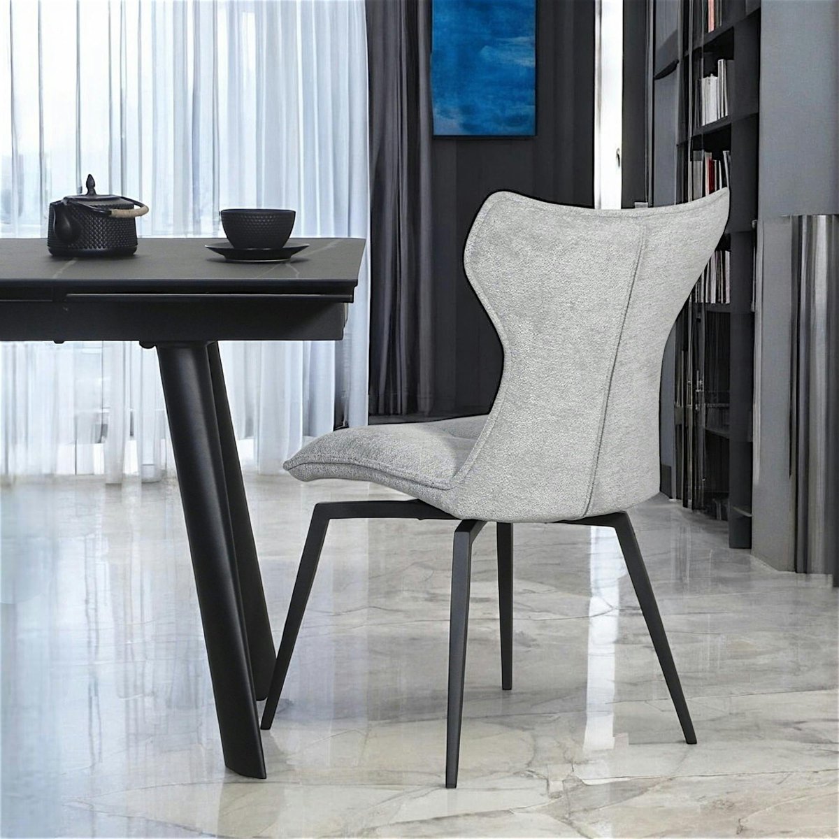 Chaise grise pivotante en velours avec passepoil (lot de 2) LOMBARDIE gris, PIER IMPORT