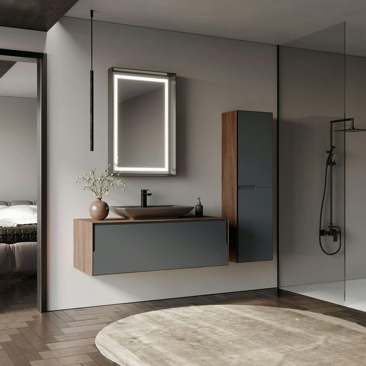 Meuble vasque suspendu pour salle de bains 120 cm RIA gris, PIER IMPORT