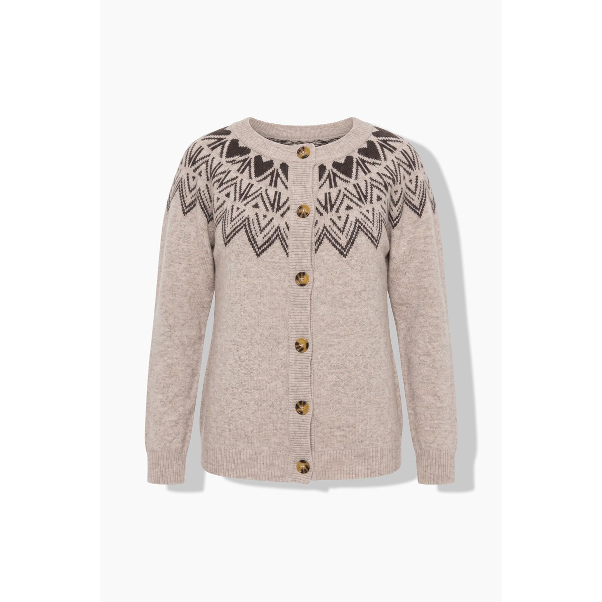 Cardigan motif norvégien beige mélangé, ULLA POPKEN