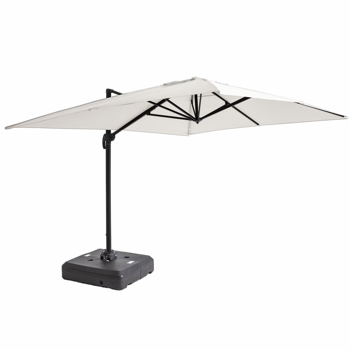 Parasol déporté 3x4m inclinable rotatif et dalle à lester sur roues aluminium, CASERTA ecru, OVIALA