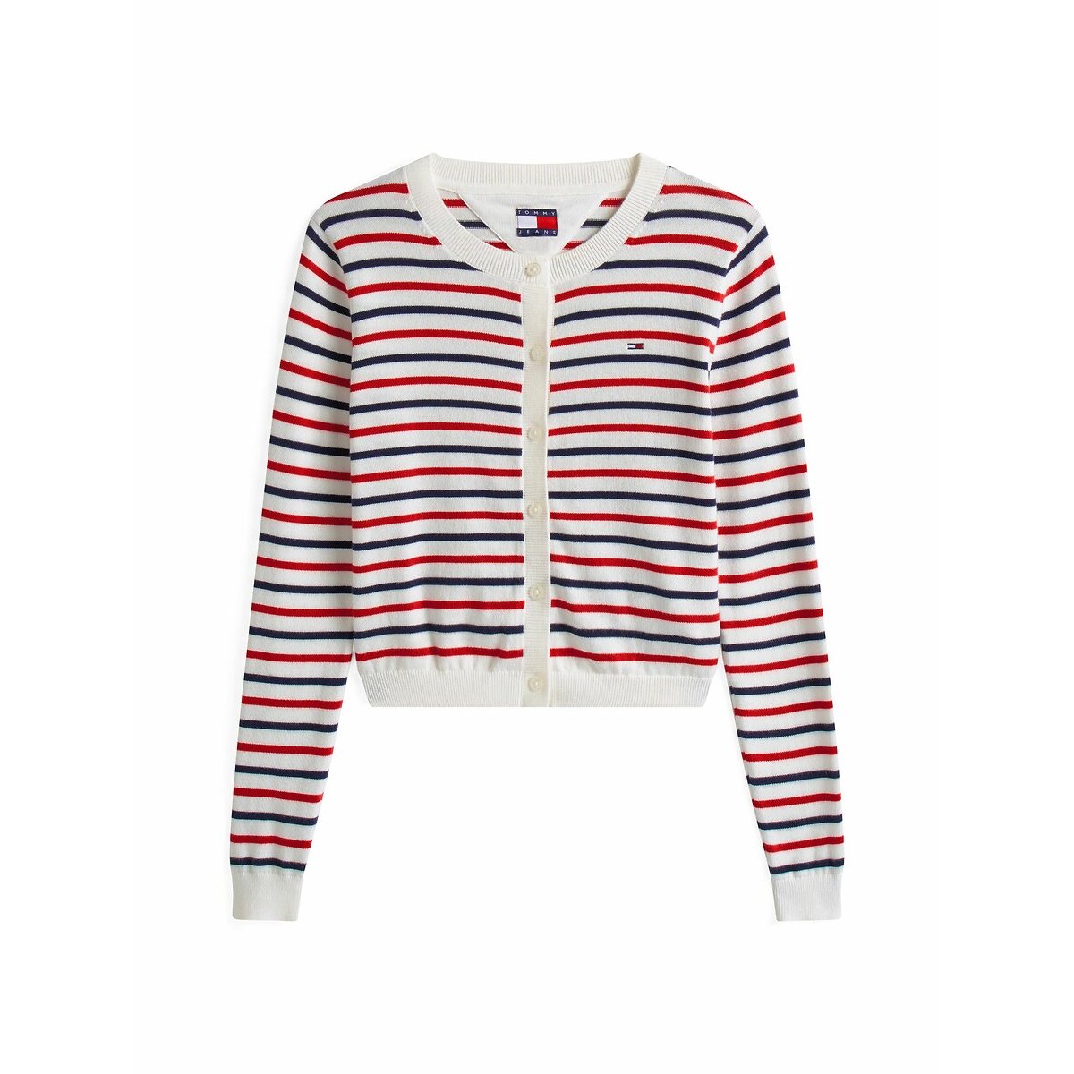 Buttoned Crew Neck Cardigan navy/red striped, TOMMY JEANS
