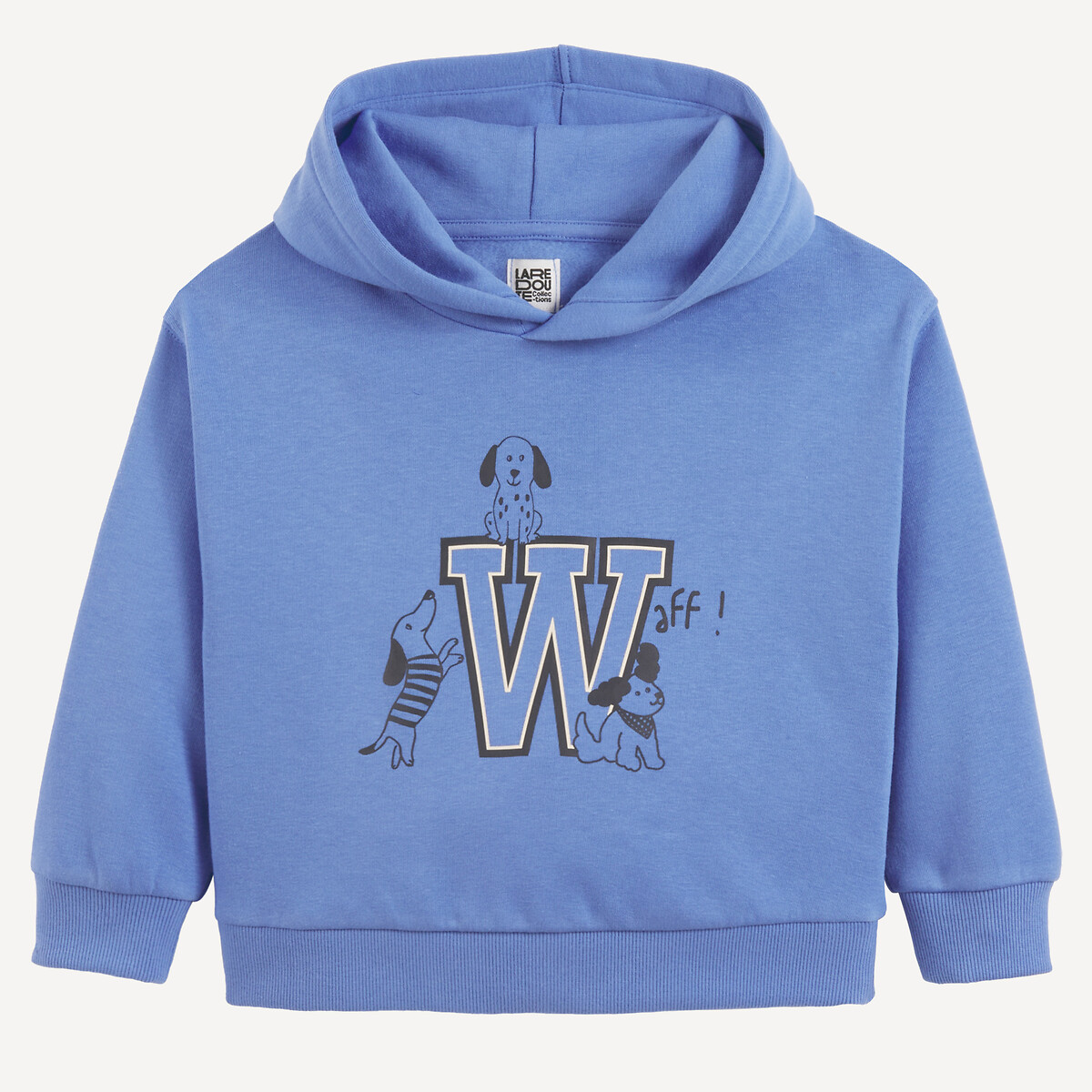 Felpa in pile con cappuccio, stampata con scritta e cani blu, LA REDOUTE COLLECTIONS