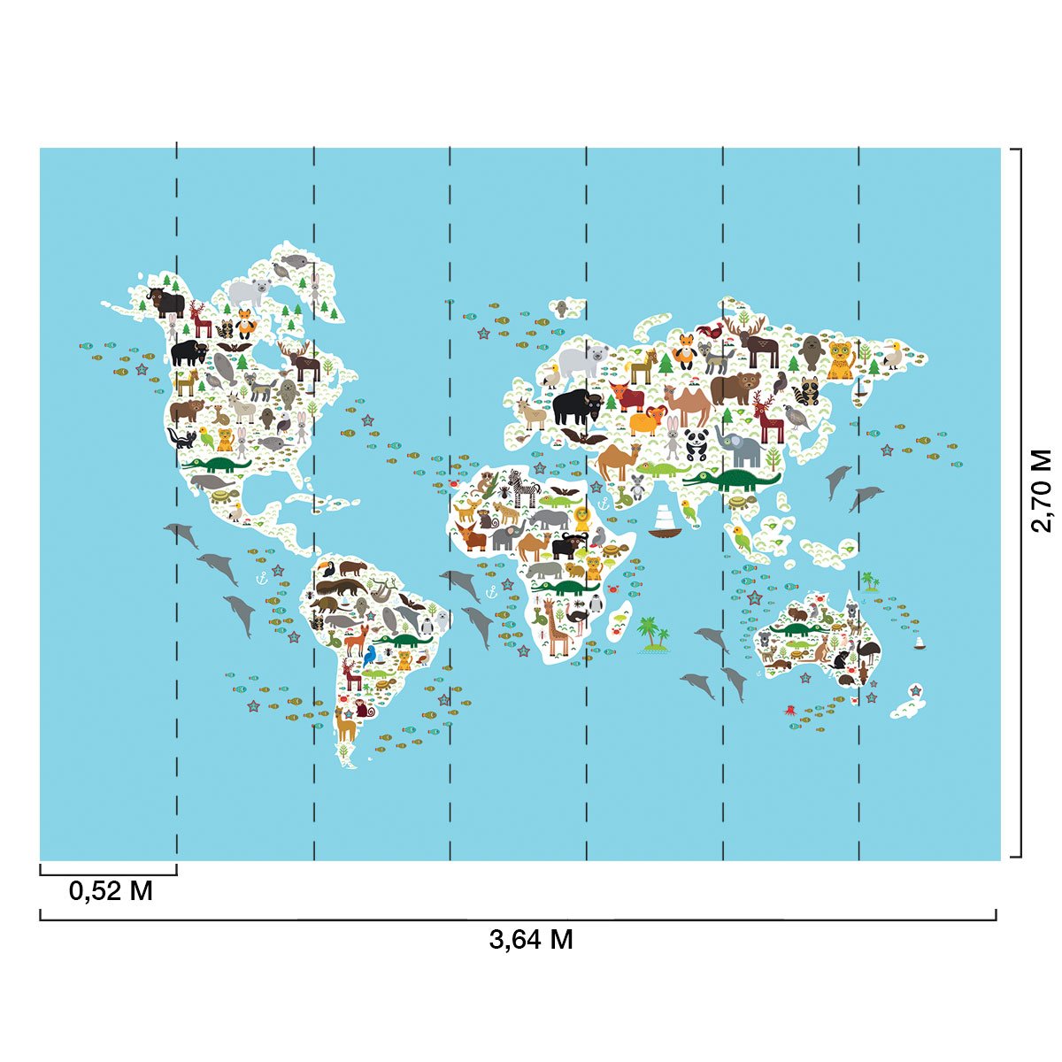 Papier peint enfant le monde des animaux intissé, HEXOA