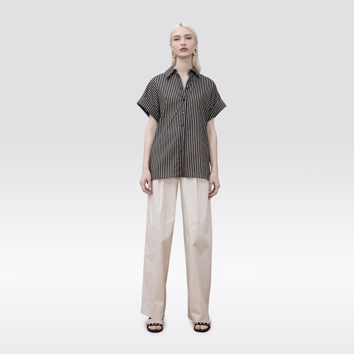 Chemise oversize à rayures manches courtes noir, LOLA CASADEMUNT