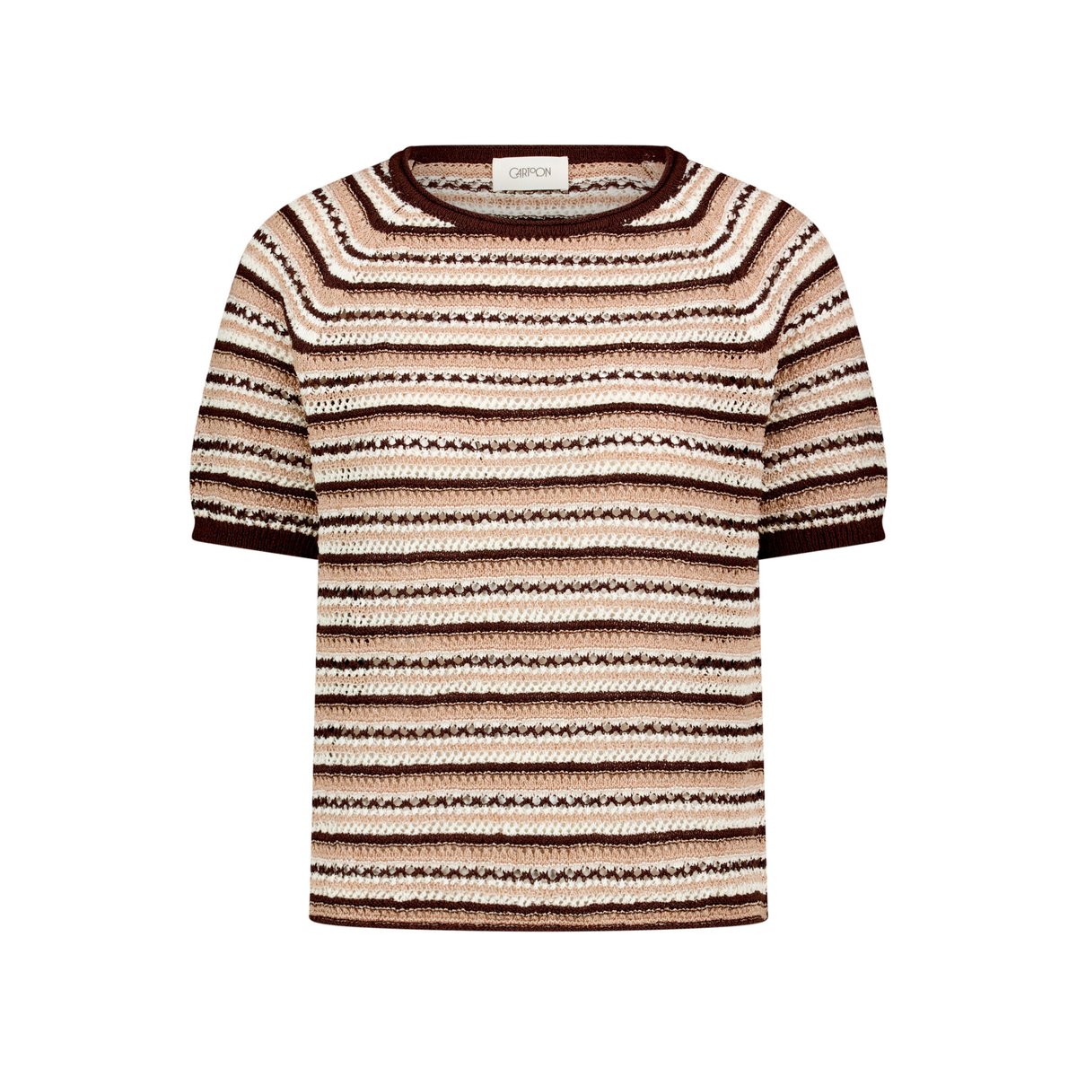 Pull-over en maille à encolure ronde brown/cream, CARTOON