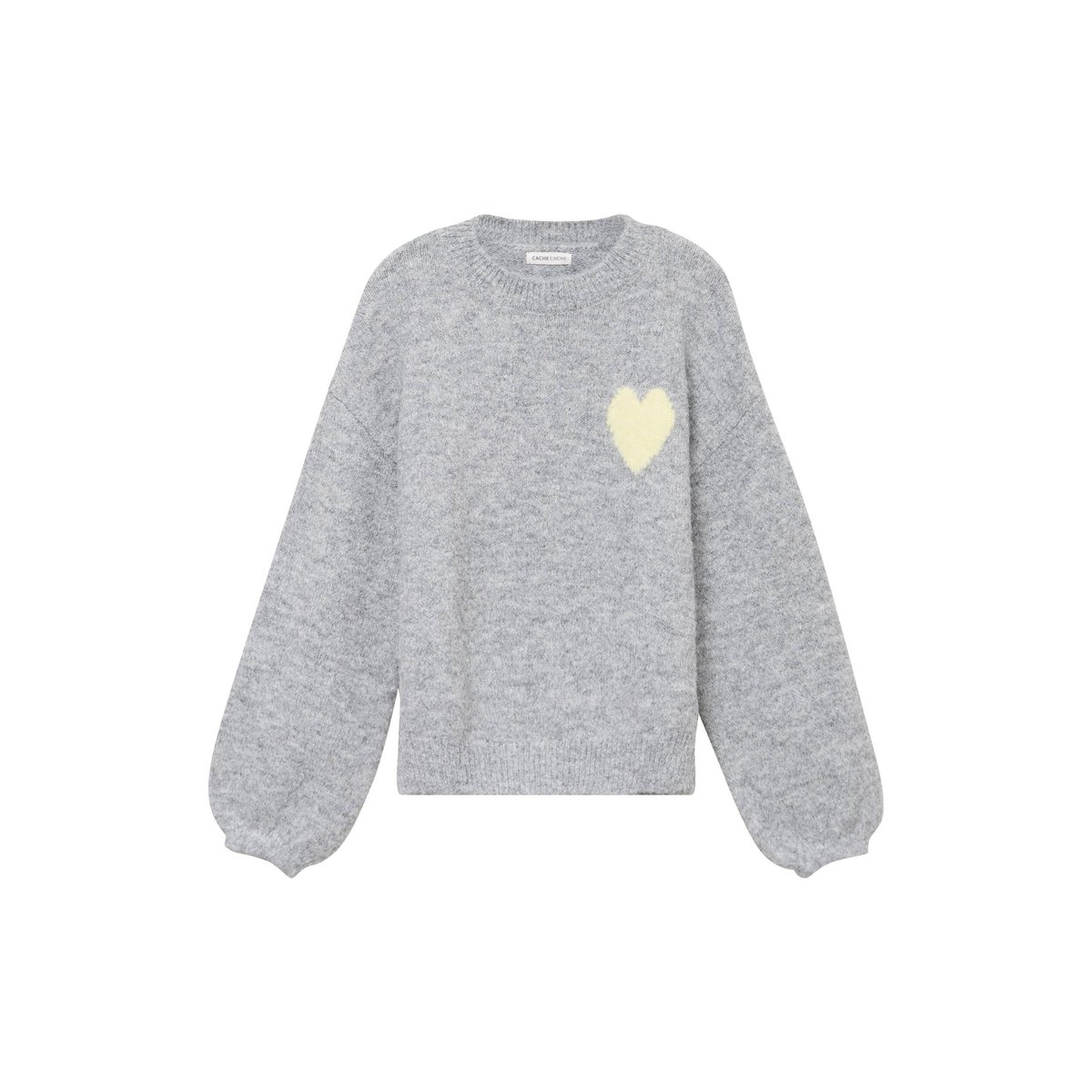 Pull oversize col rond manches longues gris clair, CACHE CACHE
