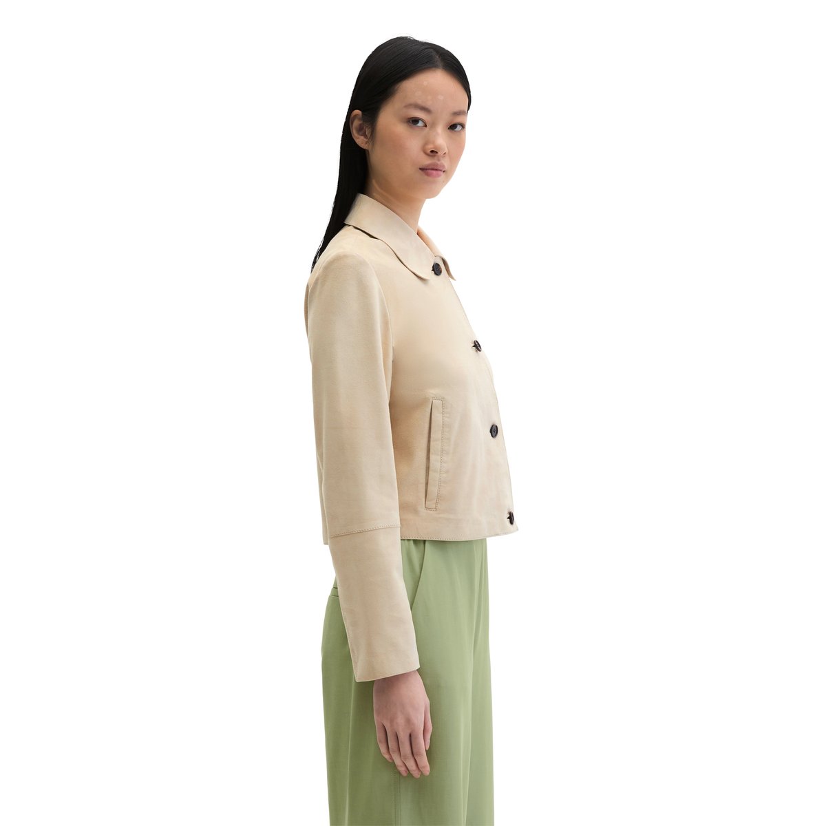 Veste en cuir velours fitted en cuir de chèvre souple gris clair, MARC O'POLO