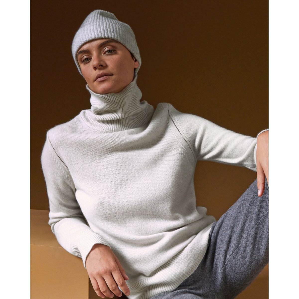 Pull col roulé oversize en cachemire blanc, RODIER