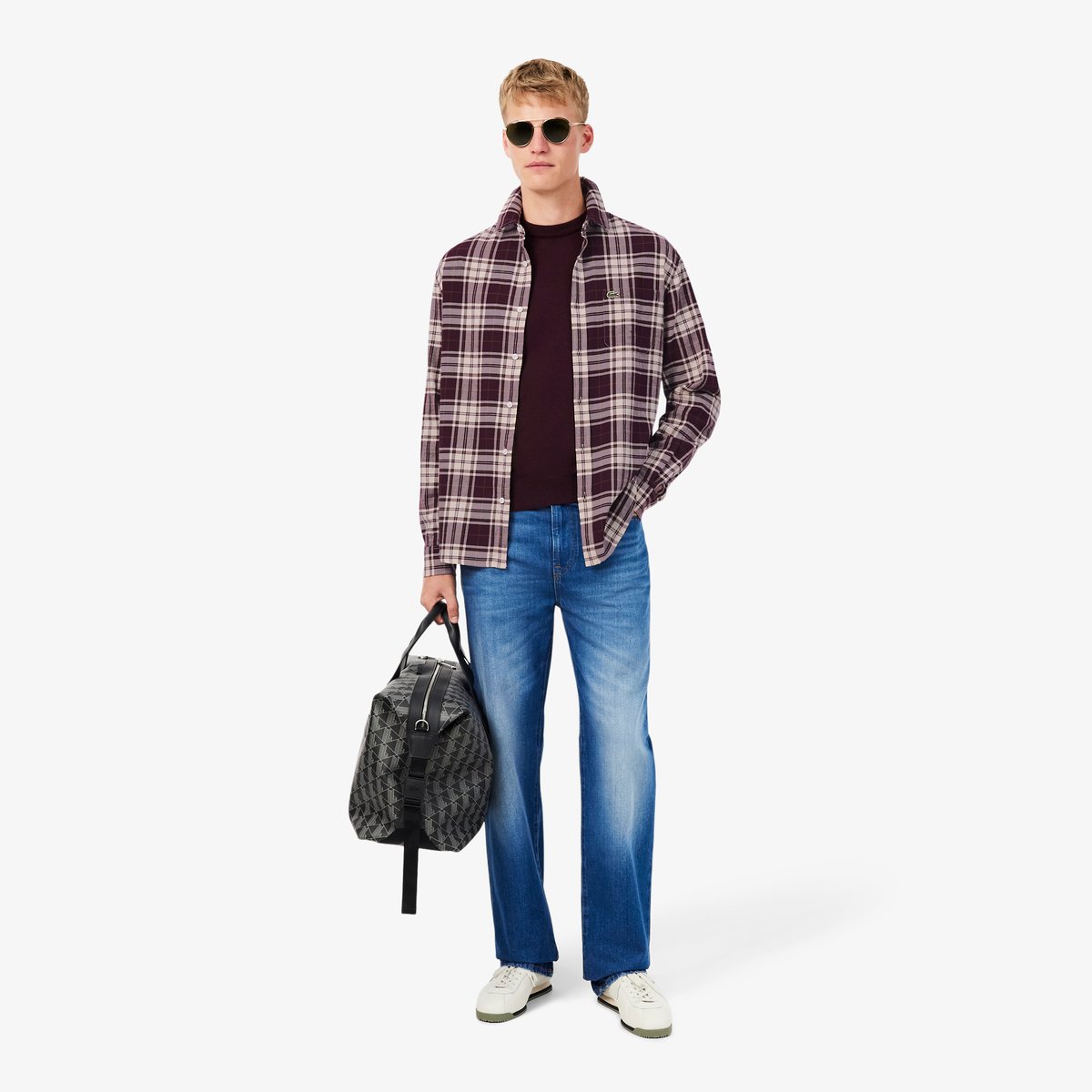 Chemise flanelle à carreaux regular fit beige-dcn1, LACOSTE