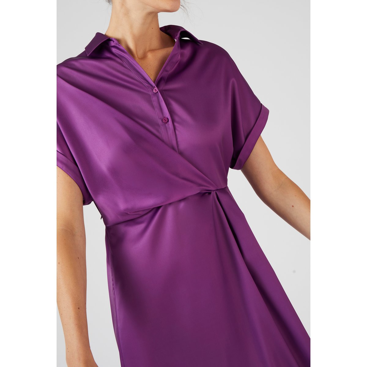 Robe drapée toucher soyeux violet dahlia, DAMART