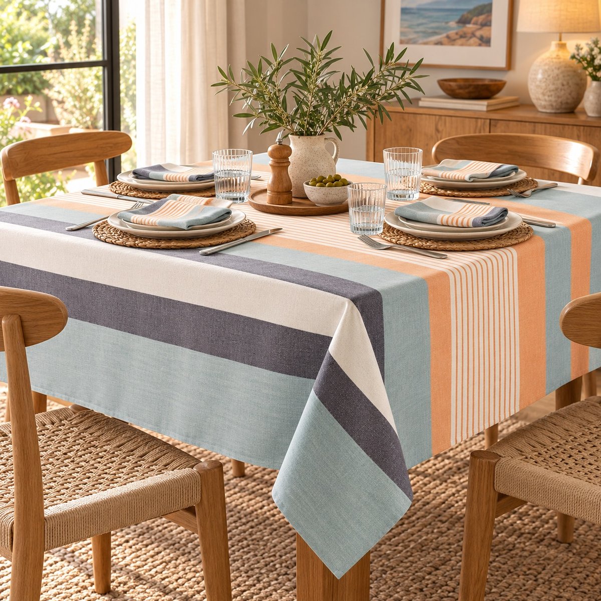 Nappe recyclée enduite Caresse Discrète azur, EDEN