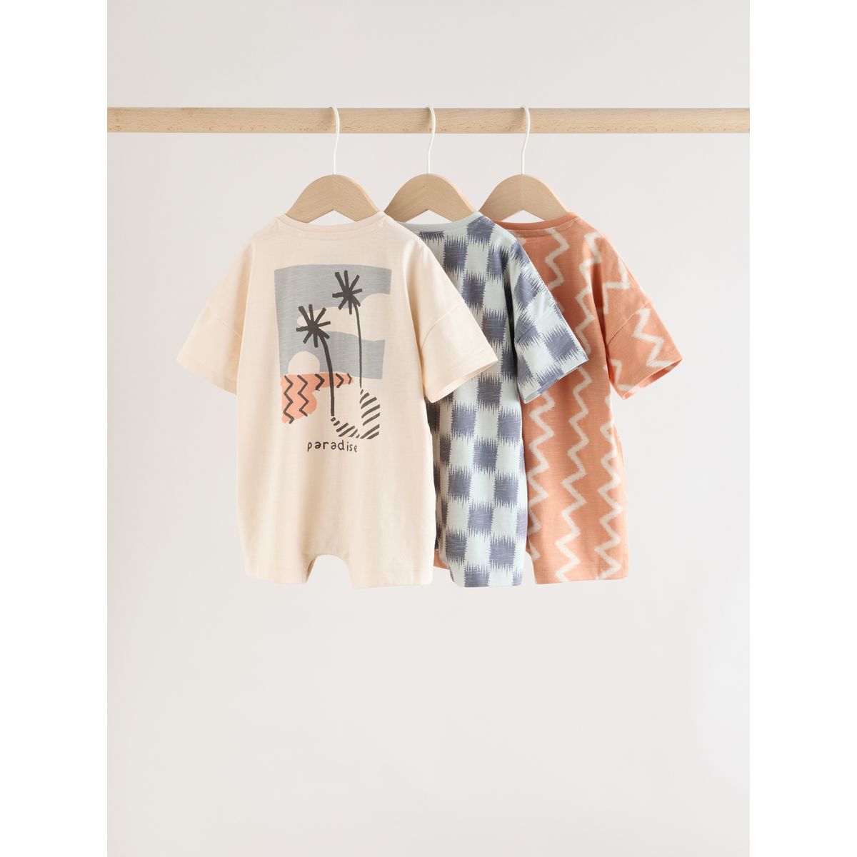 Lot de 3 grenouillères en jersey boutonnage imprimé neutre sunbaked, NEXT
