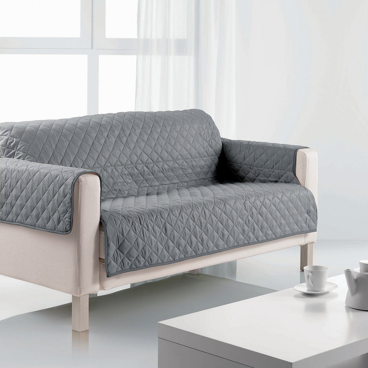 Protège canapé 2 places Polyester gris, EDEN