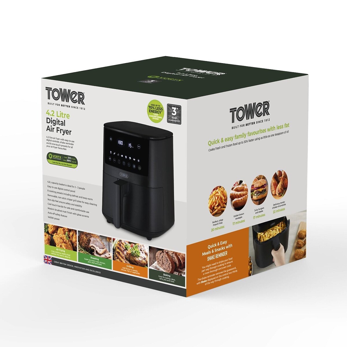 Vortx 4.2L Digital Air Fryer - T17147 black, TOWER