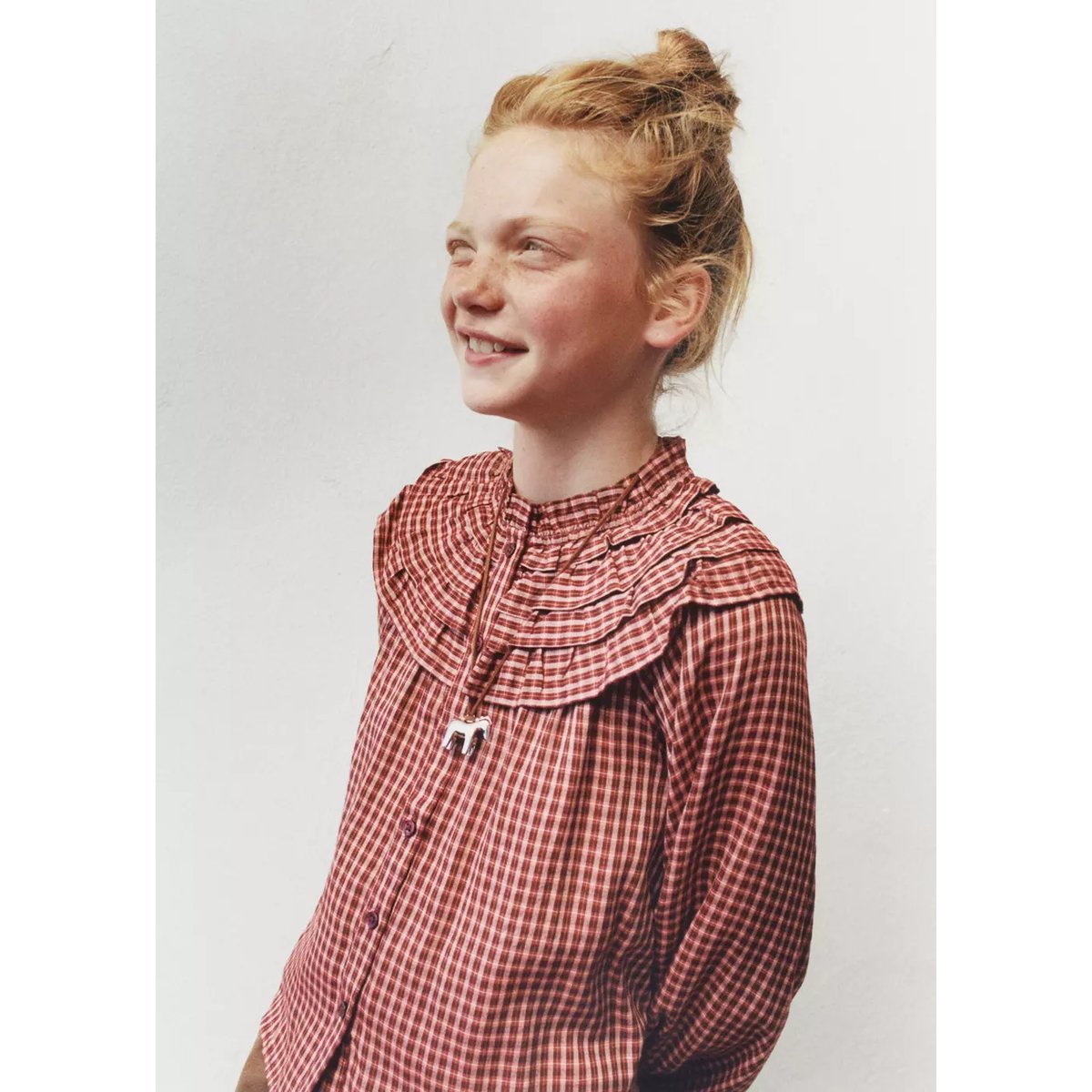 Chemise à carreaux volantée rouge, MANGO KIDS