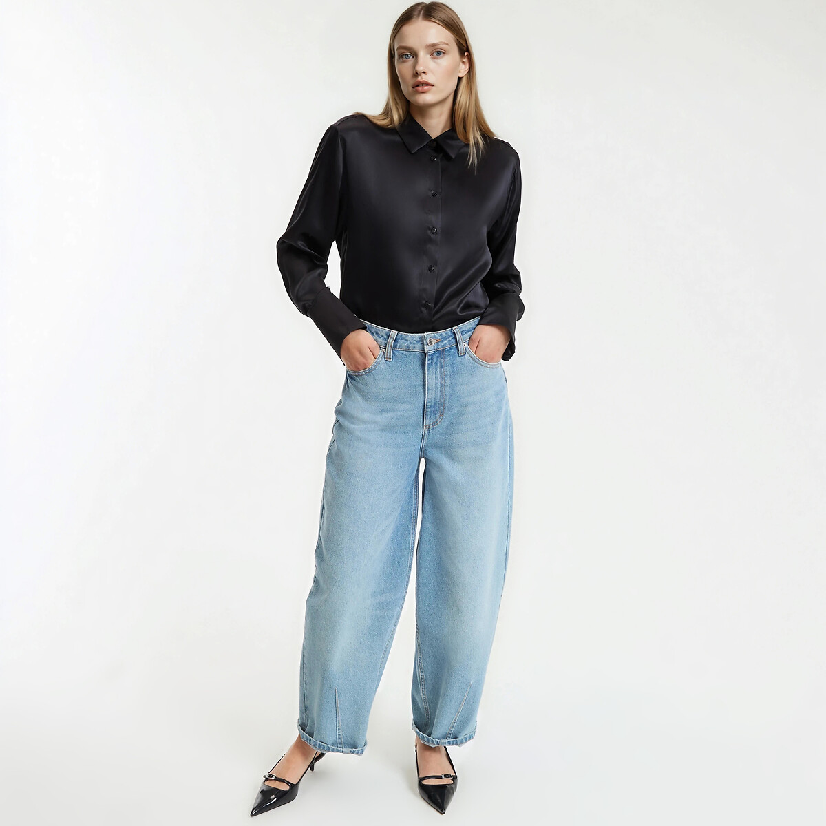 Silk Long Sleeve Shirt black, LA REDOUTE COLLECTIONS
