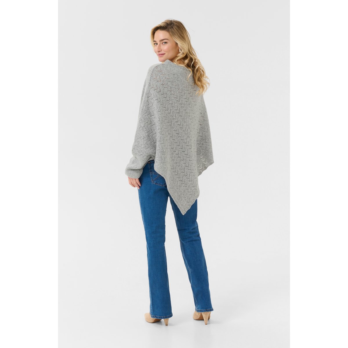 Poncho gris light grey melange, CREAM