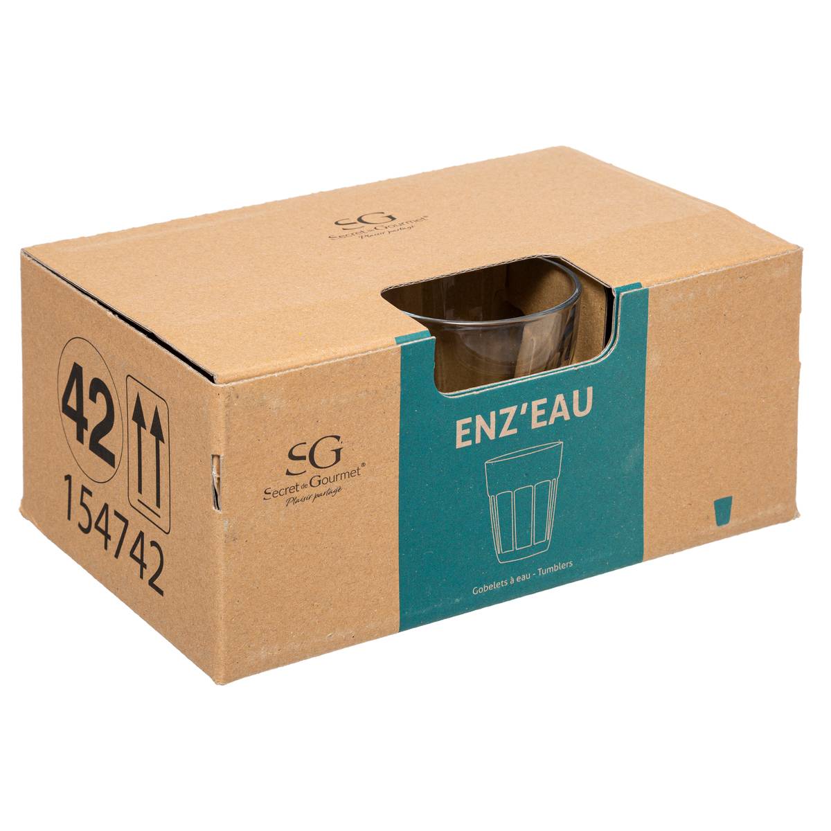 Lot de 6 verres bas à facettes en verre 21 cl ENZ'EAU transparent, SECRET DE GOURMET