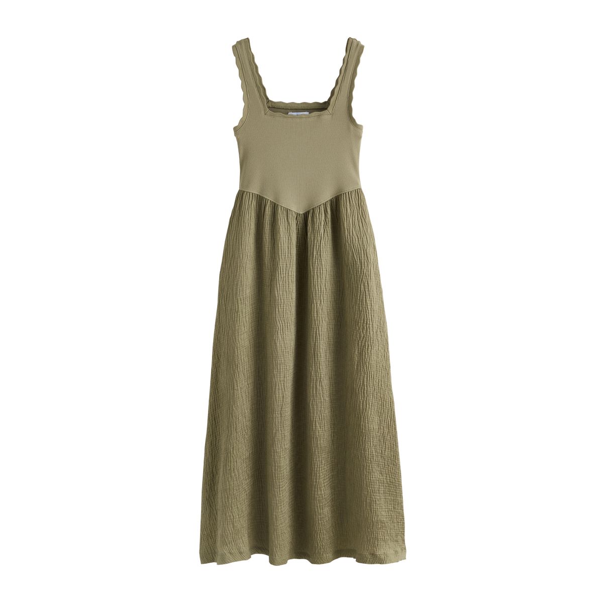 Robe mi-longue en jersey tissé mélangé vert kaki, NEXT