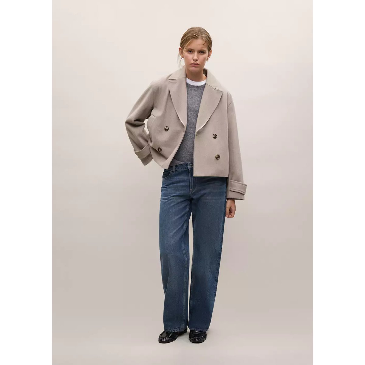 Manteau laine mélangée boutons sable, MANGO TEEN