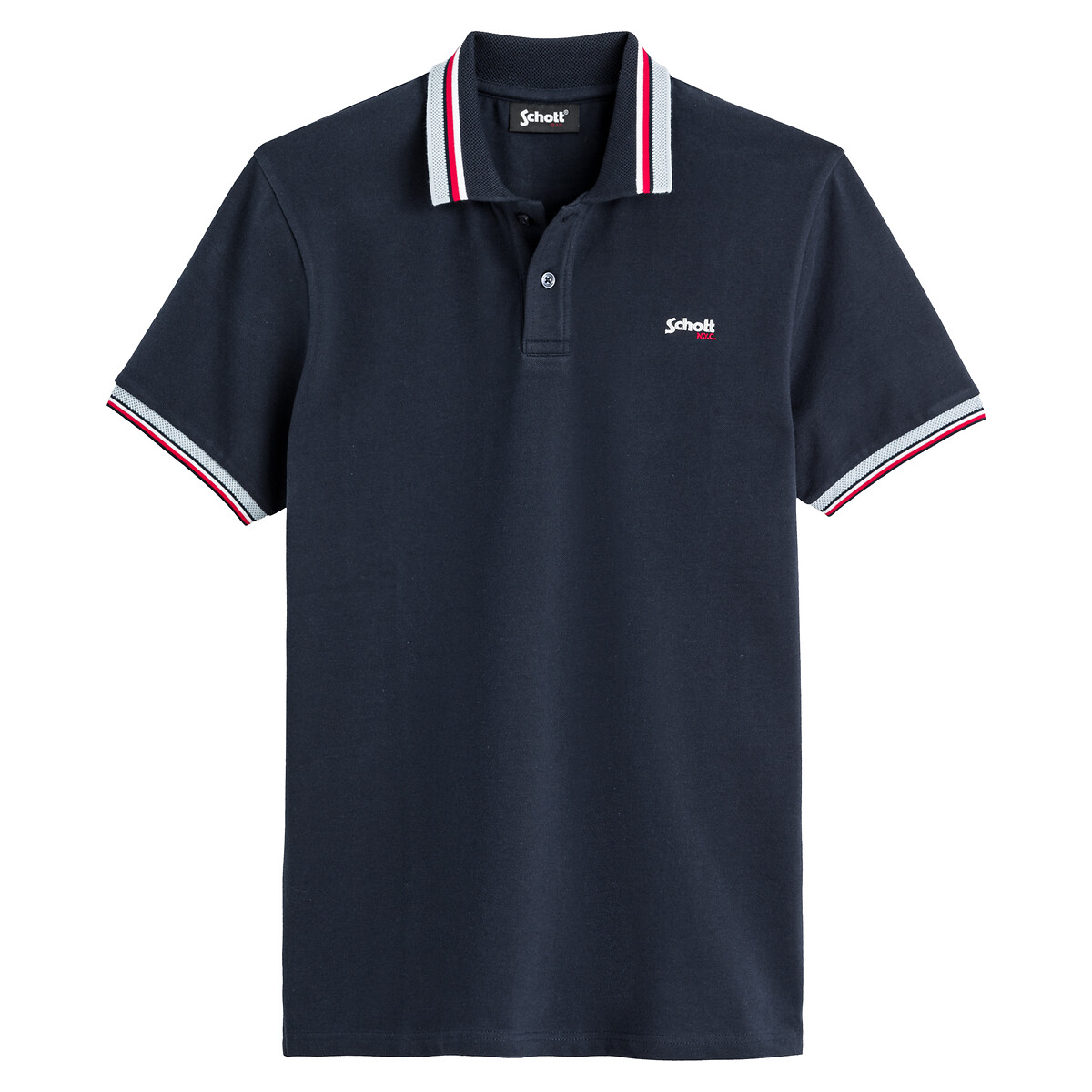 Polo droit maille piquée stretch Nolan bleu marine, SCHOTT