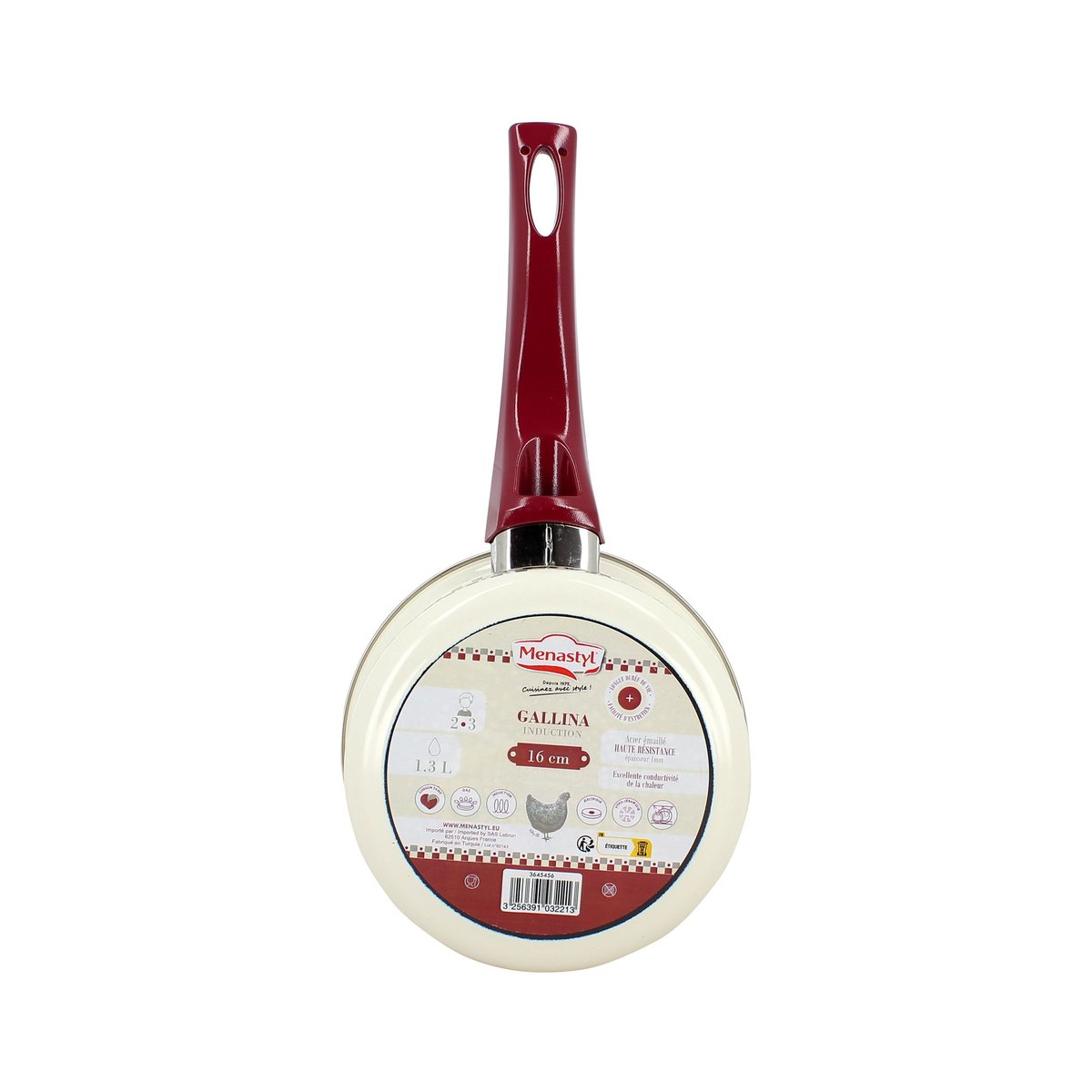 Casserole en acier émaillé, GALLINA beige et rouge, MENASTYL
