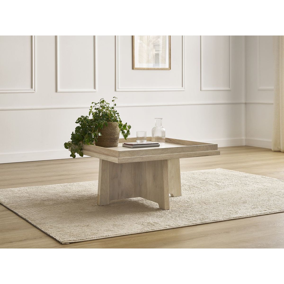 Table basse carrée en bois massif, ALBA marron clair, BOBOCHIC