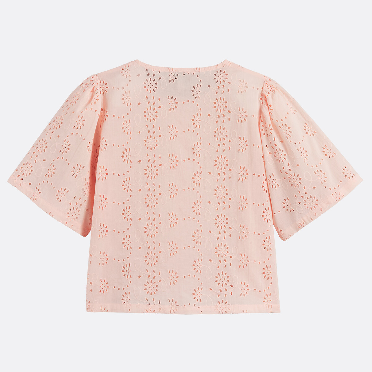 Blouse manches courtes en broderie anglaise rose, LA REDOUTE COLLECTIONS