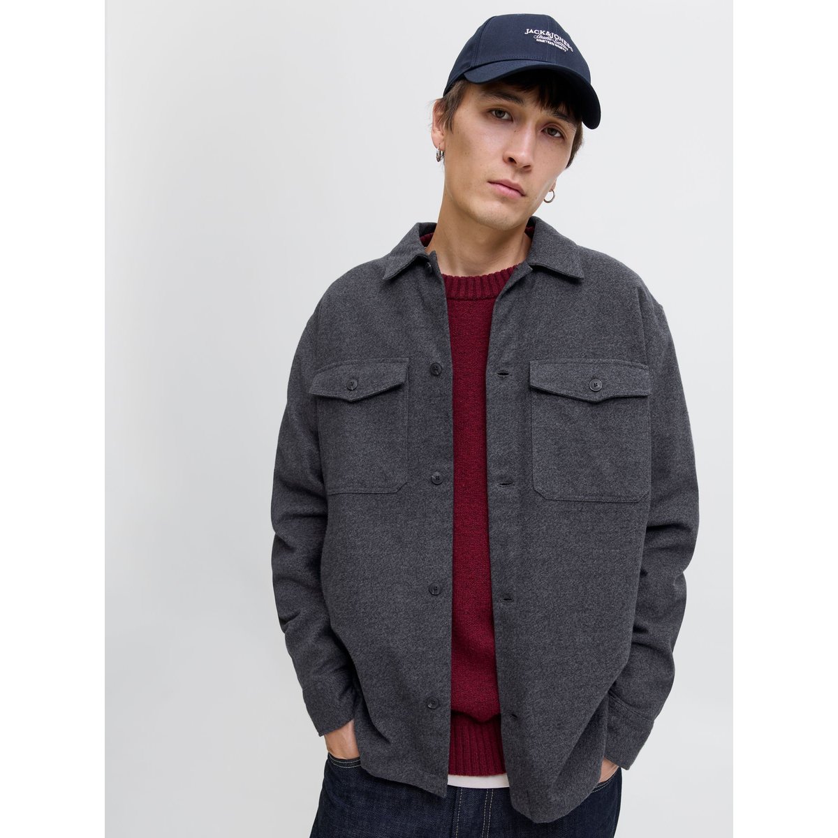 Surchemise dark grey melange, JACK & JONES