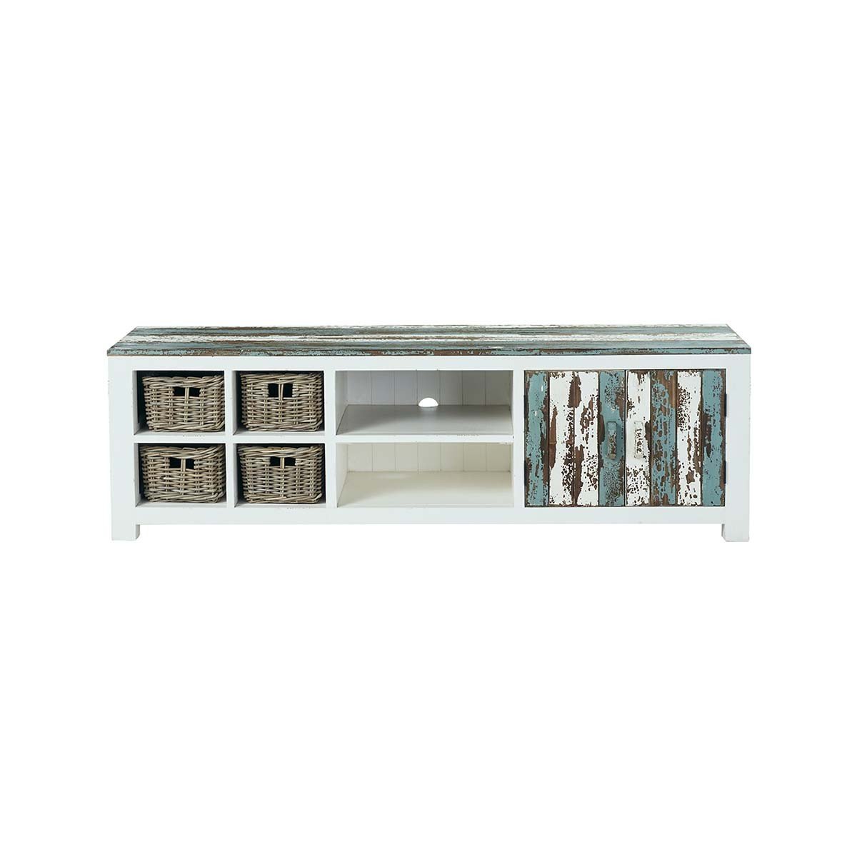 Meuble TV en bois recyclé massif 180 cm ATLANTIC blanc, BERAH GETAH